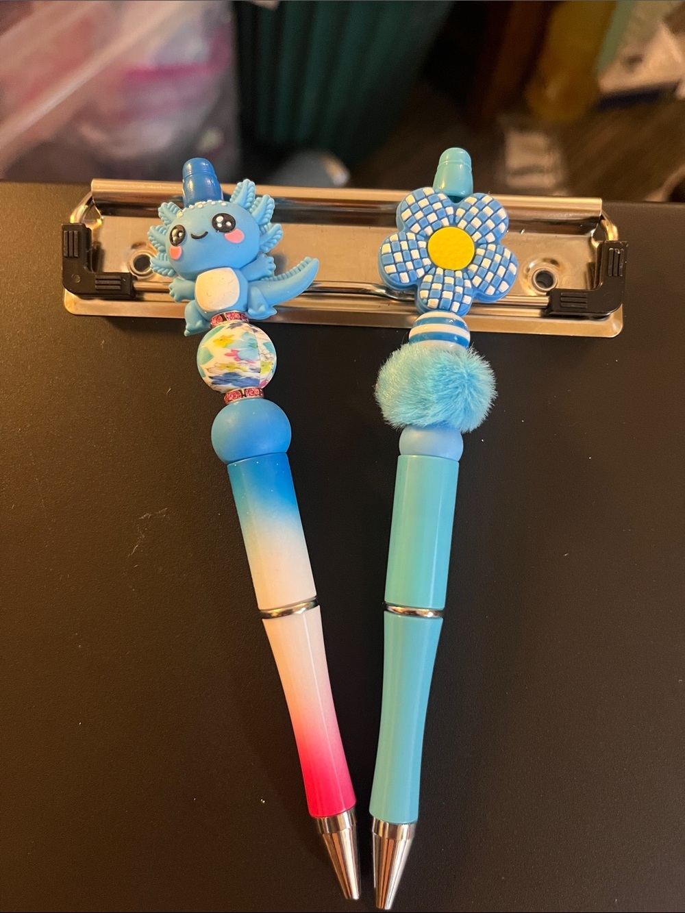 Double your fun with these 2 pens. Playful axolotil 3d silicone beaded pen set09